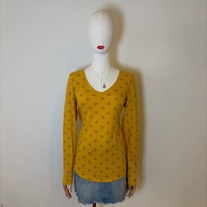Sonoma Mustard Yellow Floral V-Neck Long Sleeve Tee - Size S